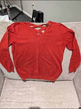 Love Ellie Women’s Dark Orange Crisscross Back V-Neck Sweater